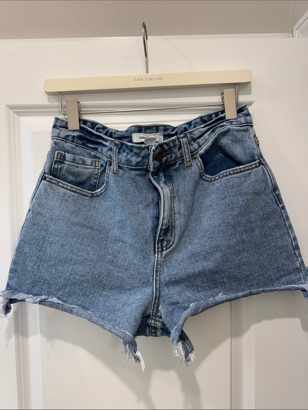 O’Neill Light Wash Raw Hem High-Rise Denim Shorts